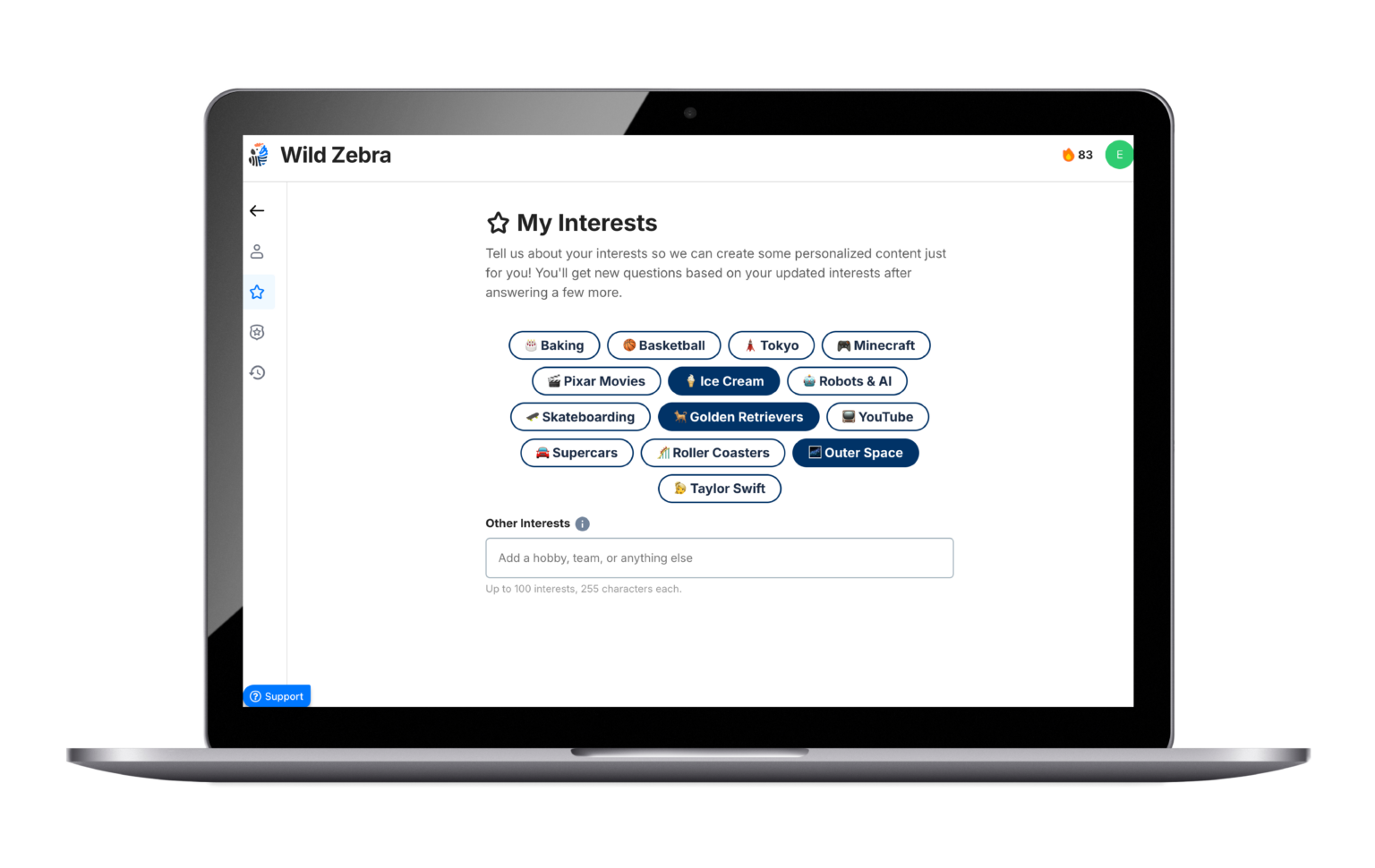 Wild Zebra includes students' own interests in practice material.