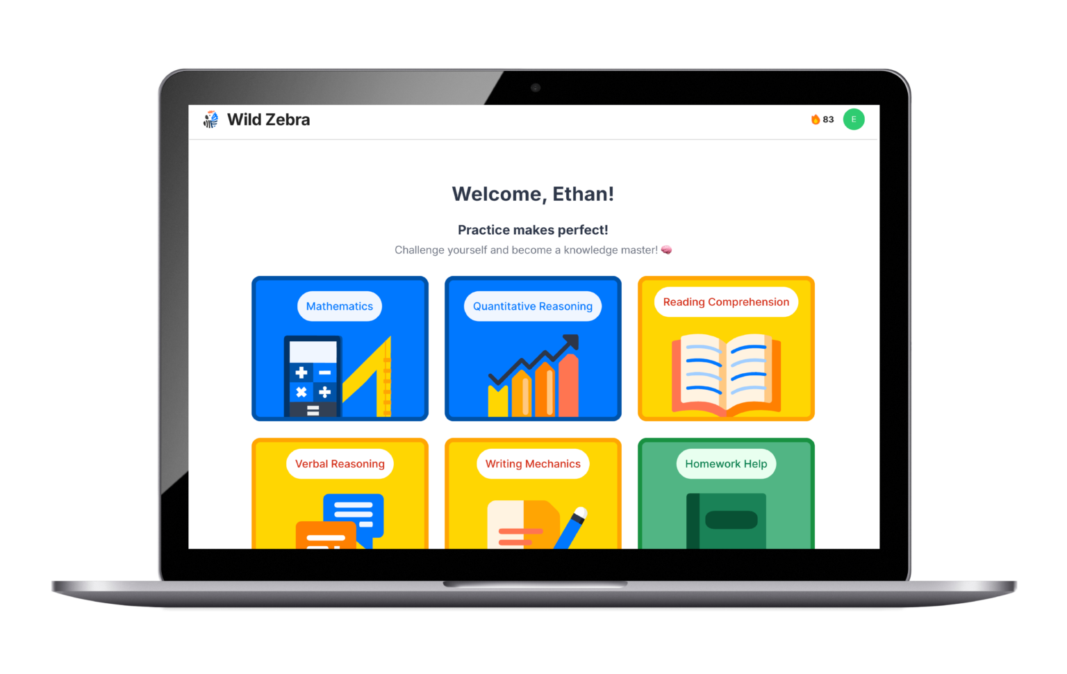 With Wild Zebra, students can practice math and reading comprehension, writing mechanics, verbal reasoning, quantitative reasoning, and get homework help.